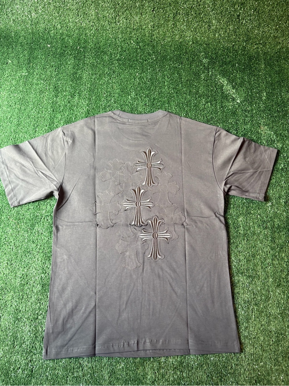 Chrome Hearts Gray Short-Sleeve T-Shirt with Embroidered Cross Motif